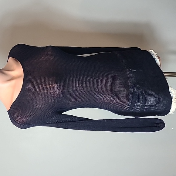 Loft Sweater Open knit ribbed boat neck XS Navy Beachy Linen Blend - Picture 2 of 7